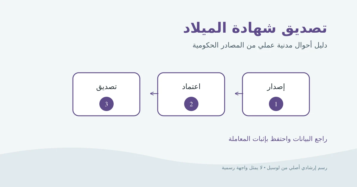 رسم إرشادي أصلي لشهادة ميلاد تمر عبر جهة الإصدار ثم ختم وزارة الخارجية