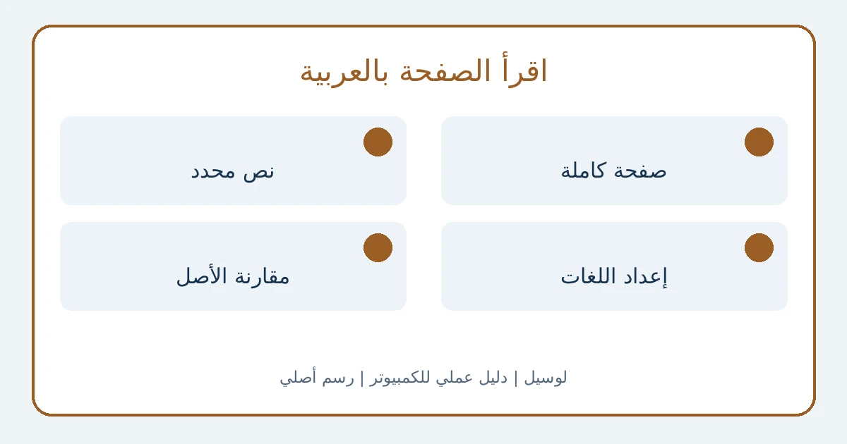 رسم يفرق بين ترجمة صفحة وترجمة نص محدد وتغيير لغة قوائم المتصفح