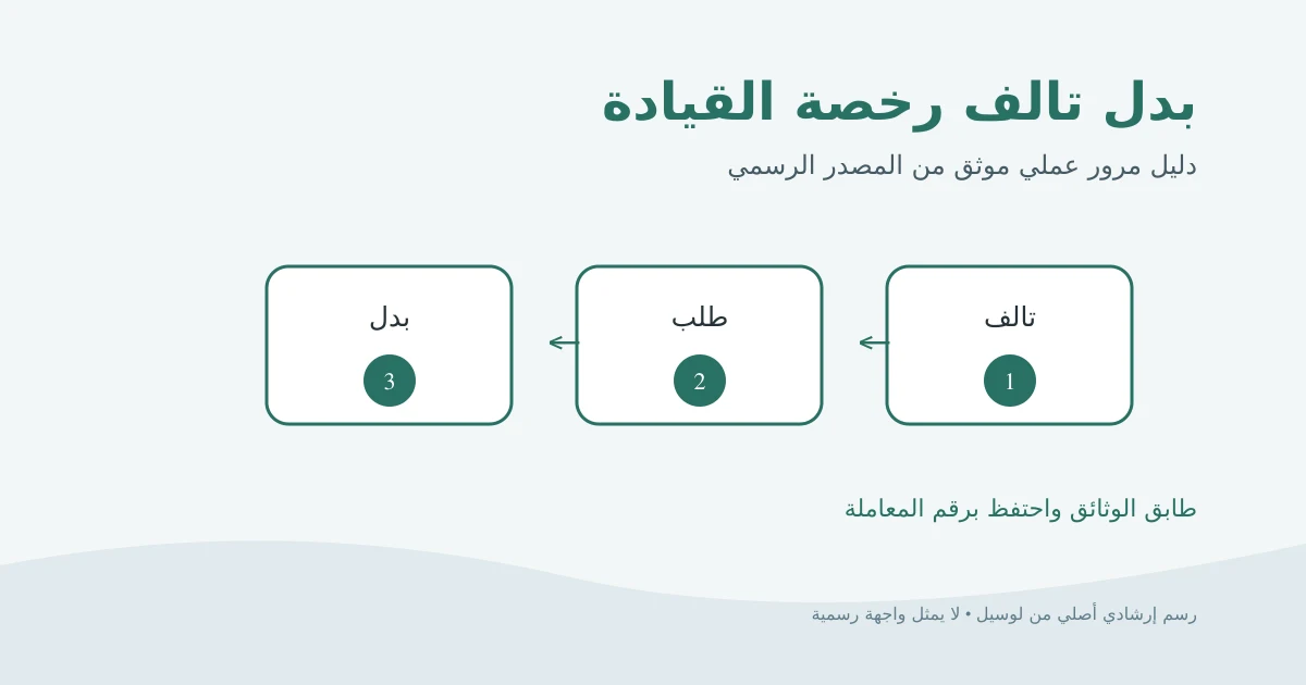 رسم إرشادي أصلي لرخصة قيادة تالفة تنتقل إلى نسخة بديلة سليمة