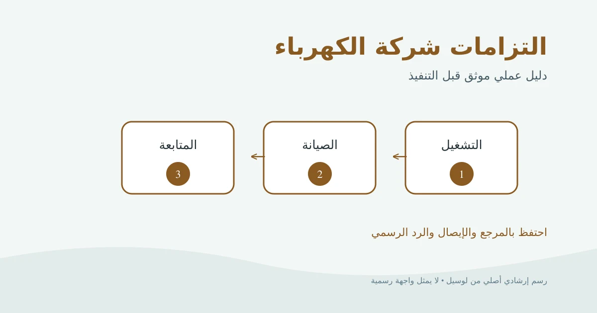 رسم إرشادي أصلي لمسؤوليات شركة توزيع الكهرباء من التشغيل والصيانة إلى الطلب والشكوى
