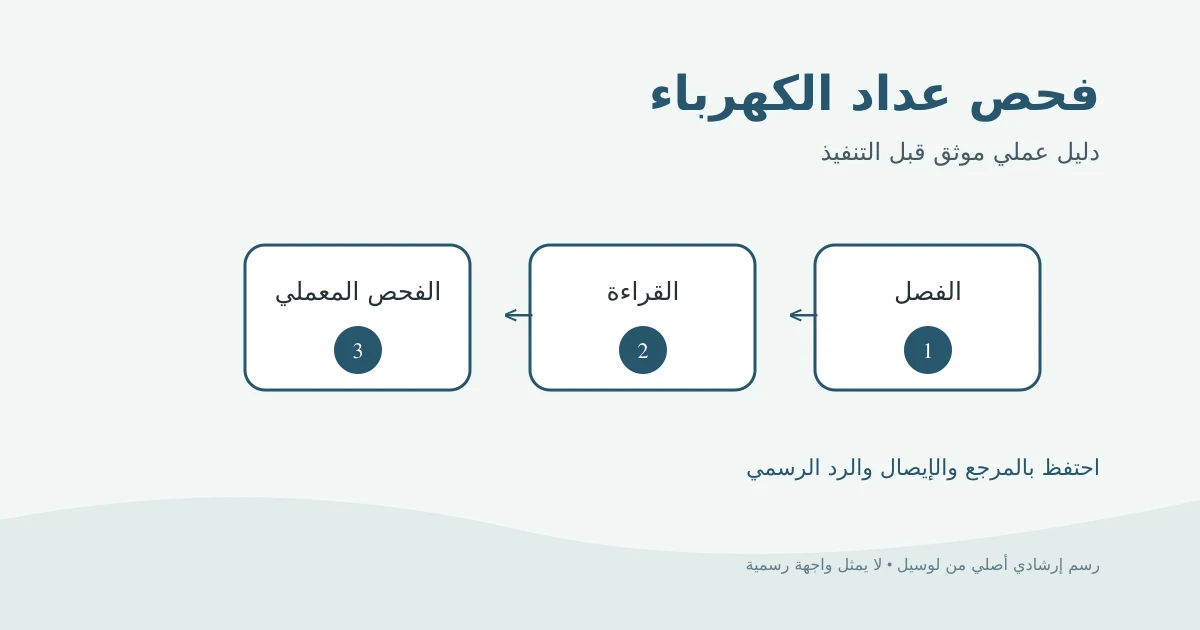 رسم إرشادي أصلي لفصل الأجهزة وتسجيل قراءة عداد الكهرباء قبل طلب الفحص
