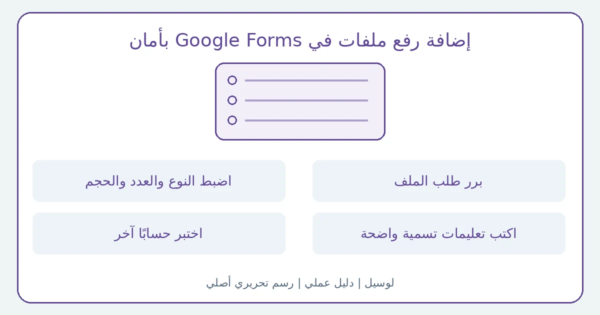 رسم تحريري أصلي يوضح إضافة رفع ملفات في Google Forms بأمان