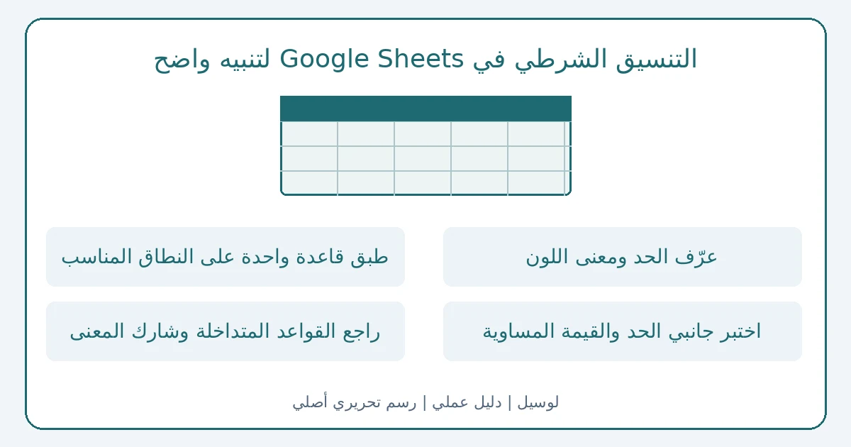 رسم تحريري أصلي يوضح التنسيق الشرطي في Google Sheets لتنبيه واضح