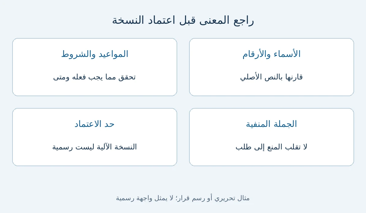 رسم قرار وأمثلة توضح ترجمة مستند Google Docs ومراجعة النسخة الجديدة